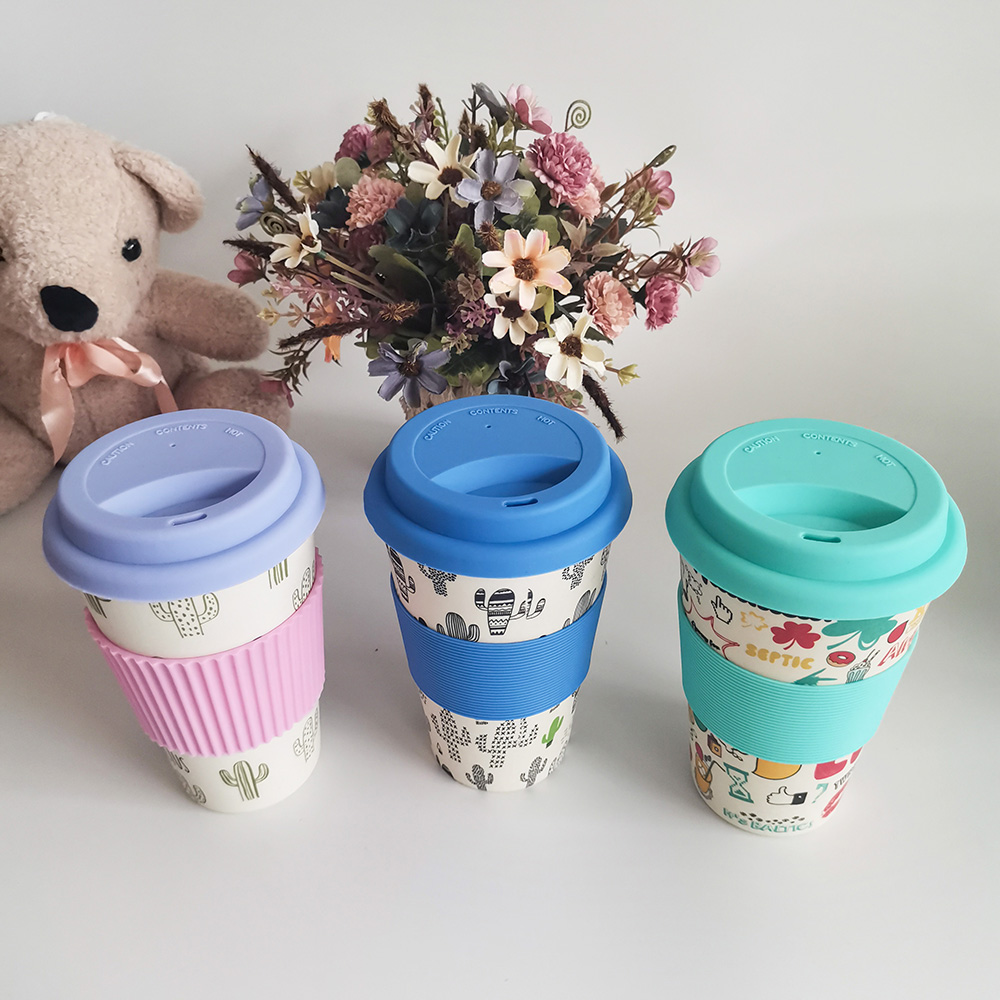 Tasse à café en mélamine/fibre de bambou de conception non toxique 400ML avec couvercles