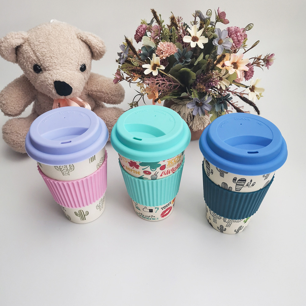 Tasse à café en mélamine/fibre de bambou de conception non toxique 400ML avec couvercles