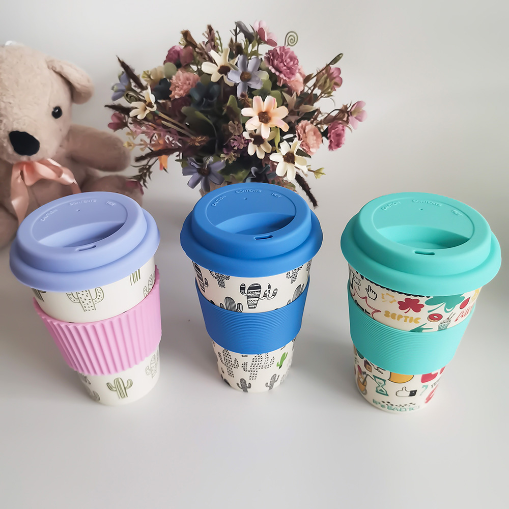 Tasse à café en mélamine/fibre de bambou de conception non toxique 400ML avec couvercles