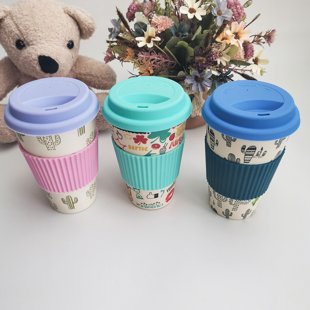Tasse à café en mélamine/fibre de bambou de conception non toxique 400ML avec couvercles