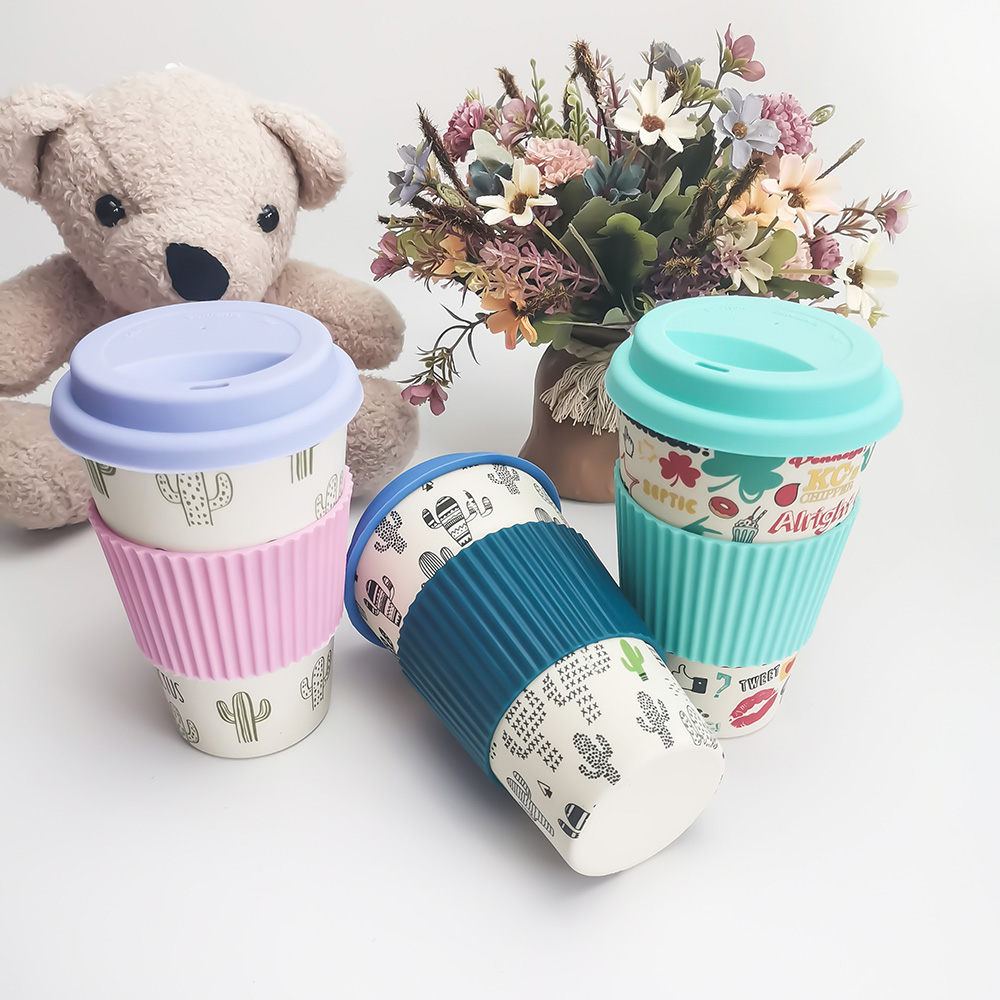 Tasse à café en mélamine/fibre de bambou de conception non toxique 400ML avec couvercles