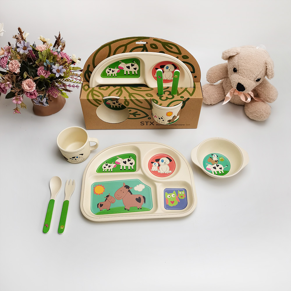 Animaux de dessin animé 4 treillis mélamine cuisine vaisselle enfant vaisselle cadeau ensemble