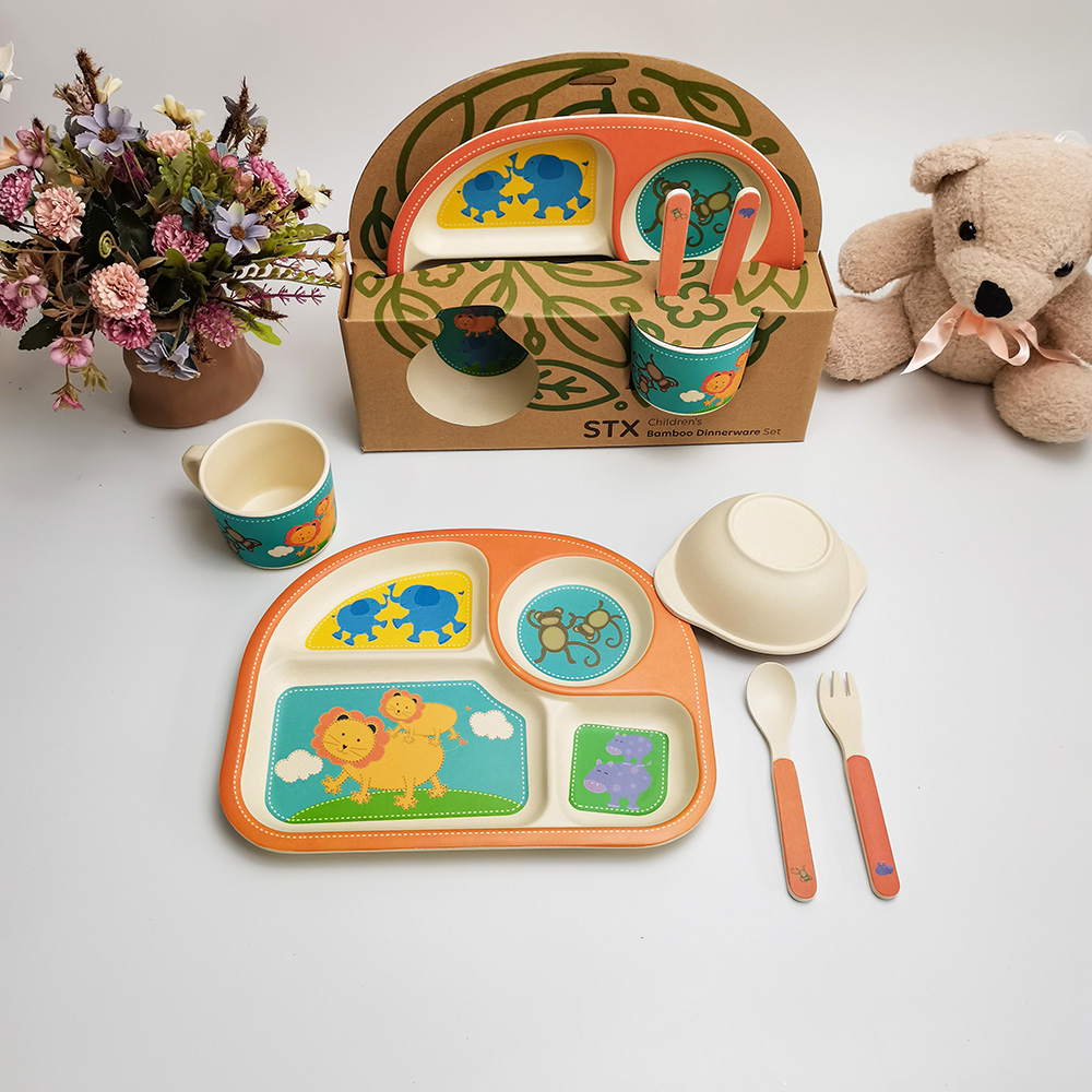 Healthy Mealtime Ensemble de vaisselle pour animaux mignons Ensemble de vaisselle en bambou